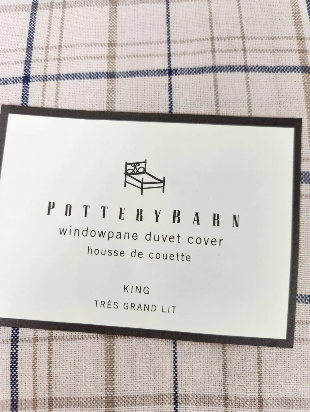 Pottery Barn Plaid King Duvet Linen Blend Floral NOS Cottage French Country Flaw